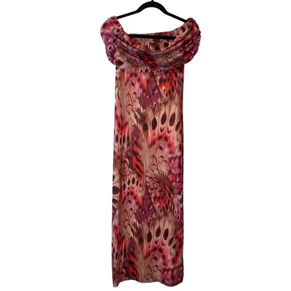 AFRM NWT Zamora Off-The-Shoulder Mesh Midi Dress in Berry Butterfly L - Picture 3 of 8